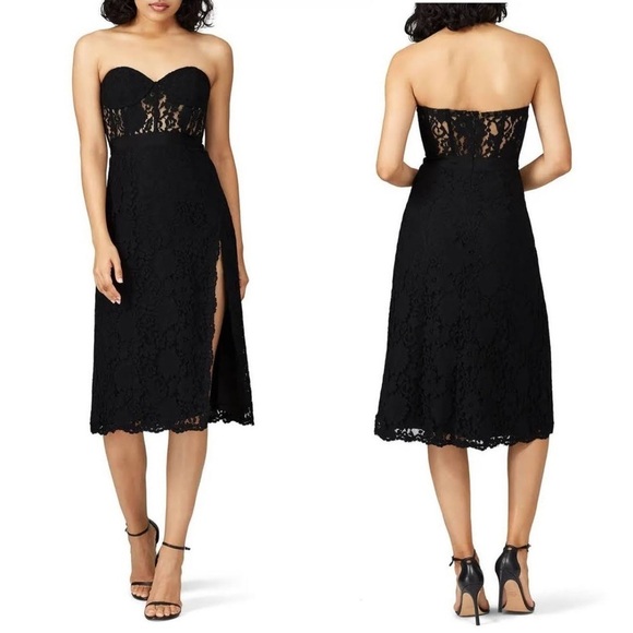 Fame and Partners Mariposa Black Lace Strapless Midi Dress Size 2 - Picture 1 of 4